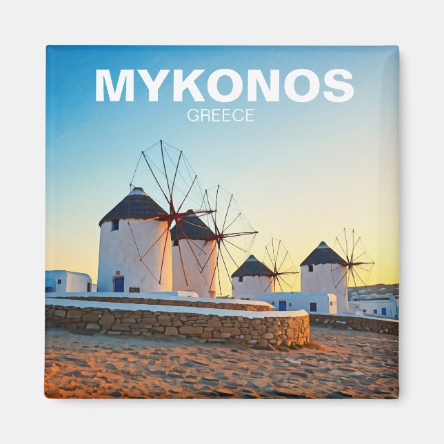 Íman Quatro moinhos de vento na Grécia de Mykonos Cycla (Frente)
