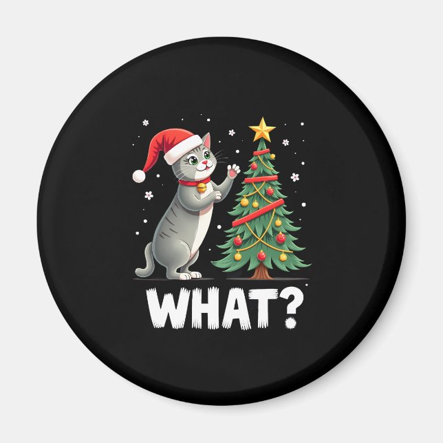 Íman Que Gato Engraçado Empurrando Árvore de Natal Sobr (Frente)