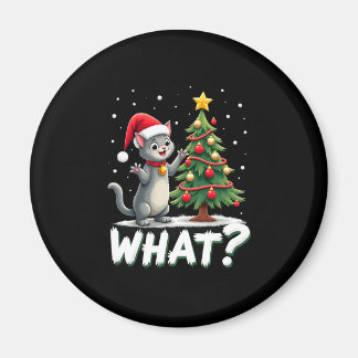 Íman Que Gato Engraçado Empurrando Árvore de Natal Sobr