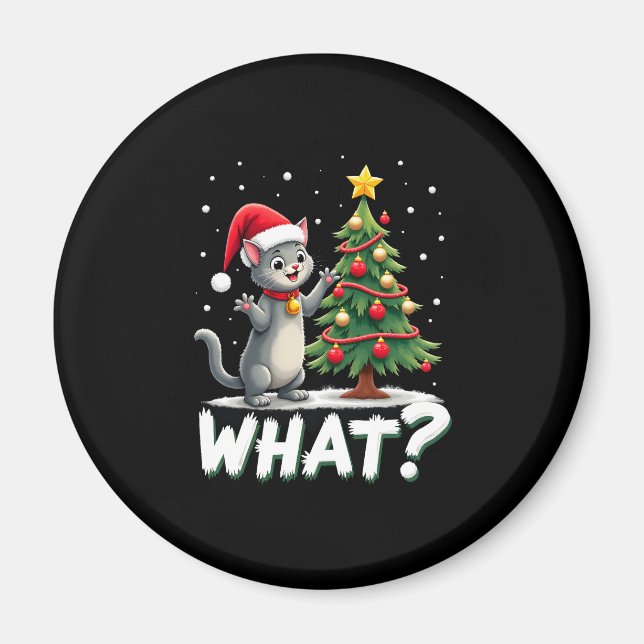 Íman Que Gato Engraçado Empurrando Árvore de Natal Sobr (Frente)