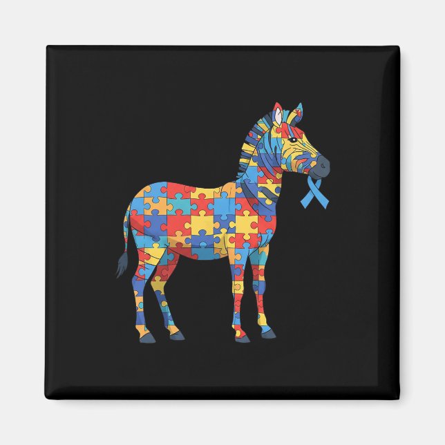 Íman Quebra-cabeça Zebra Conscientização do Autismo Aut (Frente)