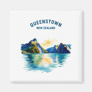Íman Queenstown Nova Zelândia Aquarela Vintage Paisagem