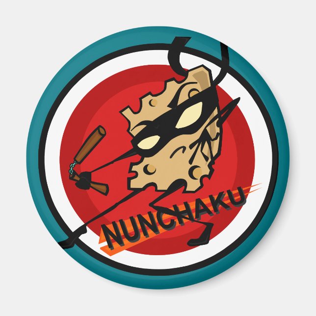 ÍMAN QUEIJO NINJA COM NUNCHUCKS ROUND MAGNET (Frente)
