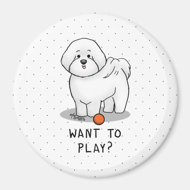 Íman Quer jogar? Cachorro Bichon Frise com Bola - Bonit (Frente)
