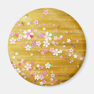Íman Quimono Dourado de Sakura - design do japonês
