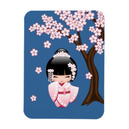 Íman Quimono Rosa Boneca Kawaii Kokeshi em Azul