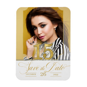 Íman Quinceanera English Save the Date in Dourado