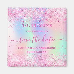 Íman Quinceanera - imã salve a data brilhante cor-de-r