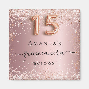 Íman Quinceanera pincelada rosa rosa rosa dourada doura
