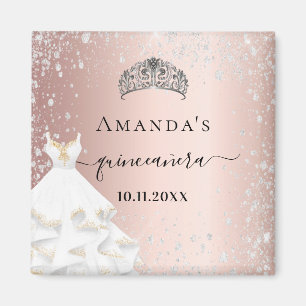 Íman Quinceanera rosa gold tiara vestido com brilho pra