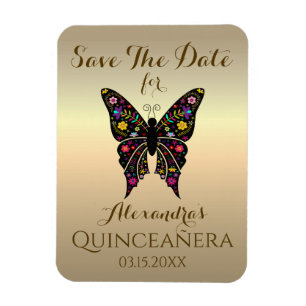 Íman Quinceanera Salve a Data 15º Aniversário Borboleta