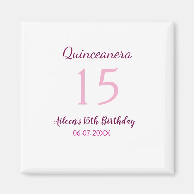 Íman Quinceanera simples 15 de aniversário de fada rosa (Frente)