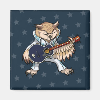 Íman Quirky Owl Rock & Roll Artwork Singer With Guitar