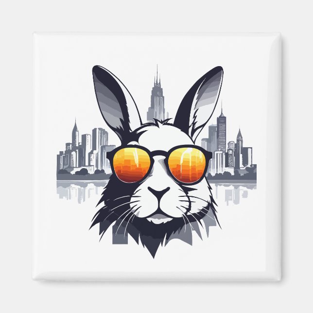 Íman Rabbit Vetor Art Animal Modern Urban City Graphic (Frente)