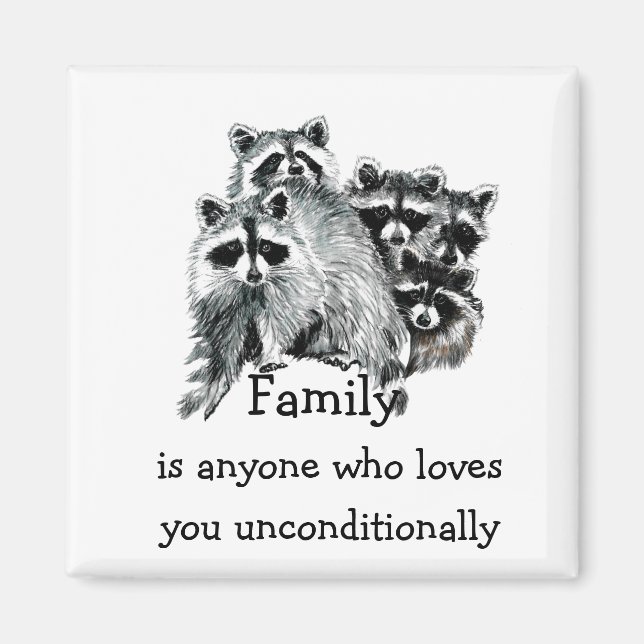 Íman Raccoon Family Love Cote Arte Animal (Frente)