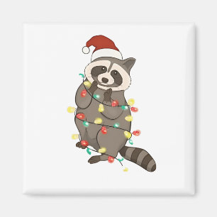 Íman Raccoon Felry Christmas Lights Santa Hat Xmas Snow