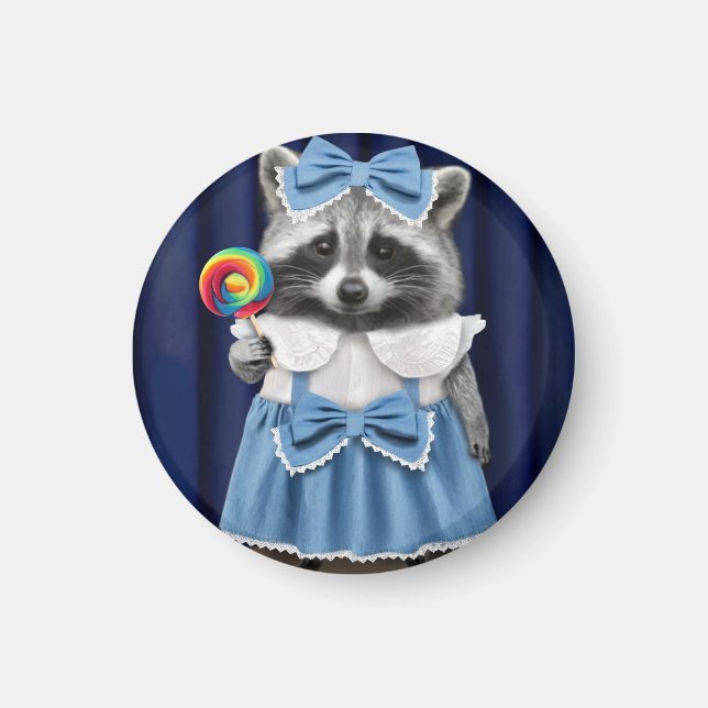 Íman Raccoon in Blue Dress (Frente)