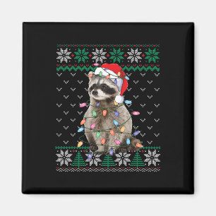 Íman Raccoon Santa Hat Christmas Ugly Sweater