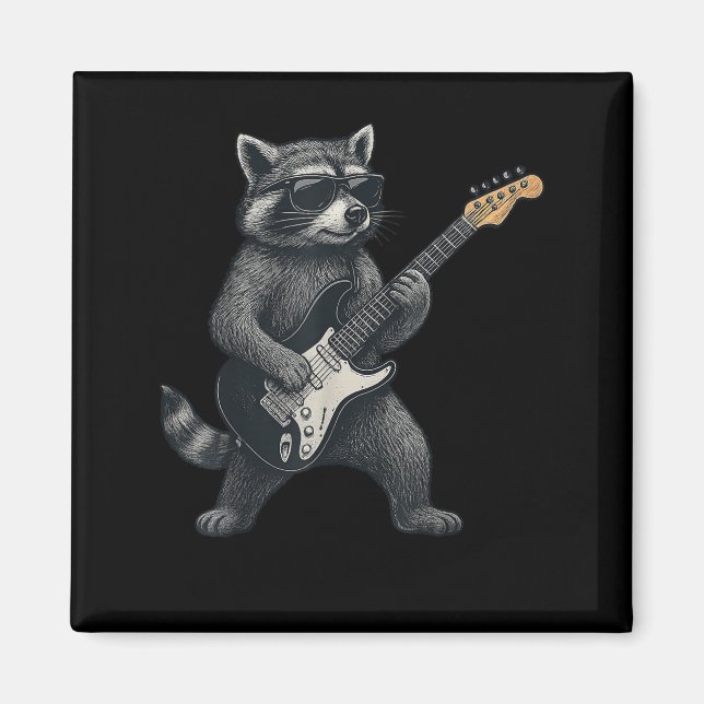 Íman Raccoon Tocando Violão Rock E Homens Presentes (Frente)