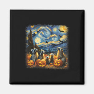Íman Raccoons E Possum Halloween Fall Van Gogh Starry