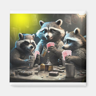 Íman Raccoons jogando pôquer