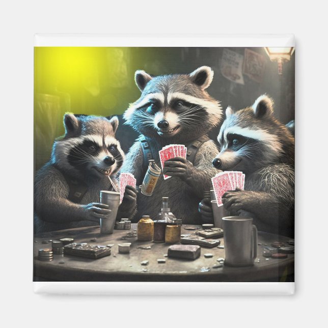 Íman Raccoons jogando pôquer (Frente)