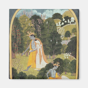 Íman Radha e Krishna que andam em um bosque