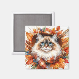 Íman Ragdoll Cat No Outono Com Scarf