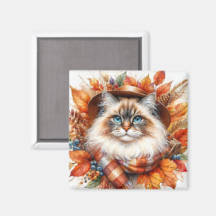 Íman Ragdoll Cat No Outono Com Scarf