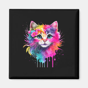 Íman Rainbow Cat A Watercolor Paint Flores Coloridos Cu