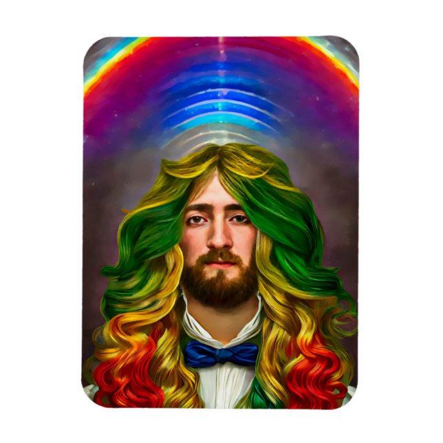 Íman Rainbow Hair Man Of Love Fantasy Surreal LGBTQ Art (Vertical)