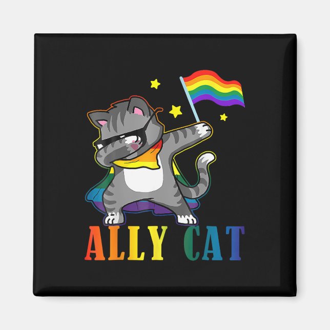 Íman Rainbow Lgbt Orgulho Lésbico Engraçado Cat Dabbing (Frente)