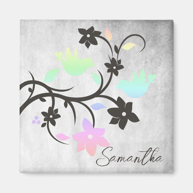 Íman Rainbow Pastel Lovebird Magnet Personalizado (Frente)