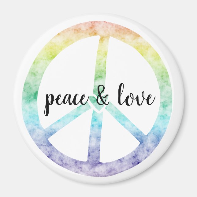 Íman Rainbow Peace Sign com coração personalizado (Frente)