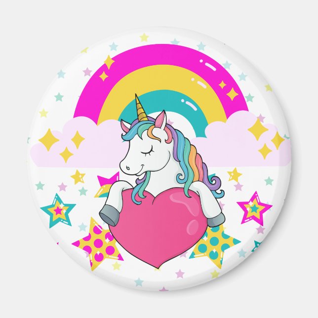 Íman Rainbow Unicorn com estrelas (Frente)