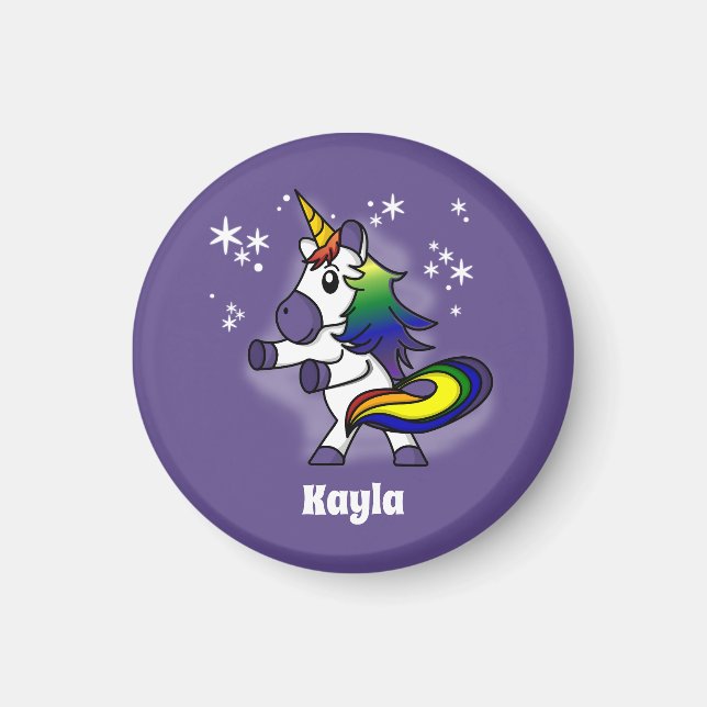 Íman Rainbow Unicorn Flosing com fundo estrelado (Frente)