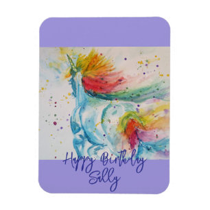 Íman Rainbow Unicorn lilac Watercolor Girls Aniversário