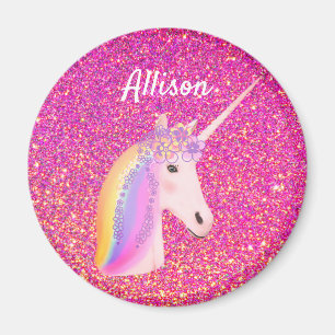 Íman Rainbow Uniçorn Pink Glitter Sparkle Personalizado