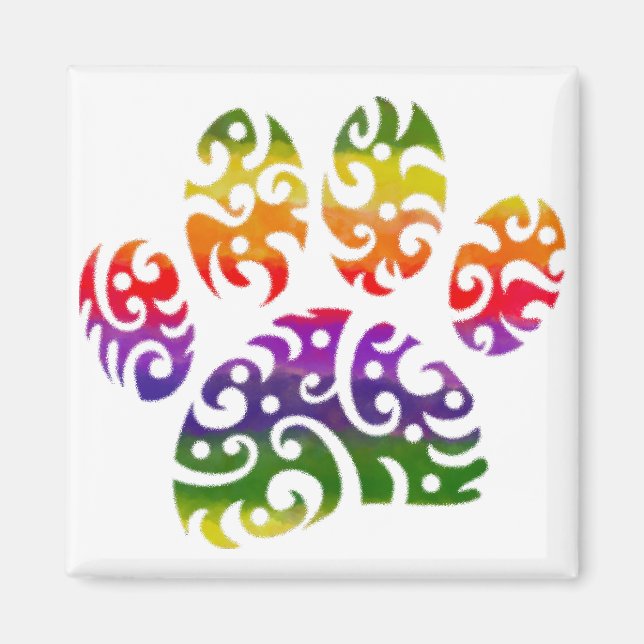Íman Rainbow Watercolor Tribal Dog Paw Tattoo Impressão (Frente)
