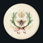 Íman Rainha Botânica Moderna Vintage<br><div class="desc">Modern Vintage Botanical Queen Bee Bee Honey Bee INseto inseto de mel, folhagem retrô elegante, jardim botânico buquê floral floral, folha floral primavera de Verão, luxo ilustrativo de desenho de aquarela, néctar de rainha da arte coroa, beleza bonita de buzz, flor da asa amarela, natureza da melada de ouro, inseto...</div>