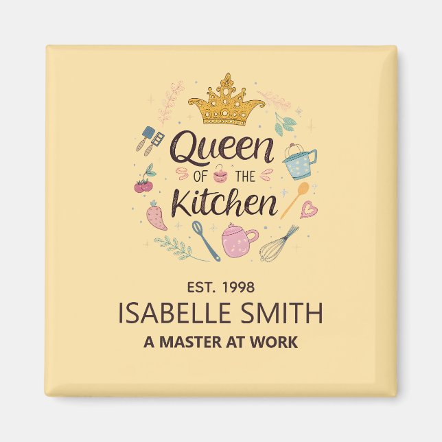 Íman Rainha da Cozinha Design de Nome Personalizado (Frente)