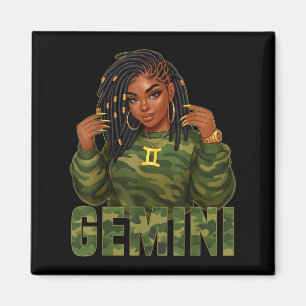 Íman Rainha de Gêmeos Loca Mulher Negra Camuflagem Sign