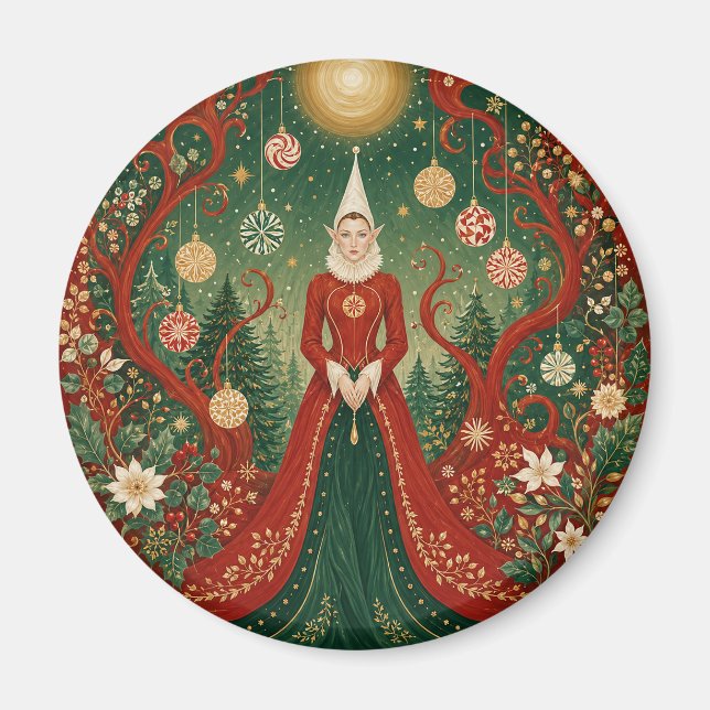 Íman Rainha Elfa da Floresta Enluarada de Natal (Frente)