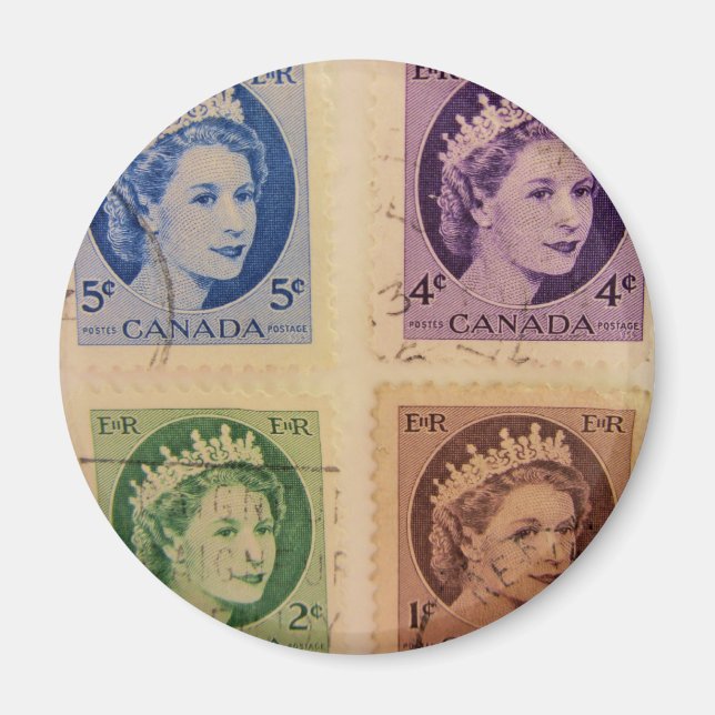 Íman Rainha Elizabeth Vintage Stamps Magnet (Frente)