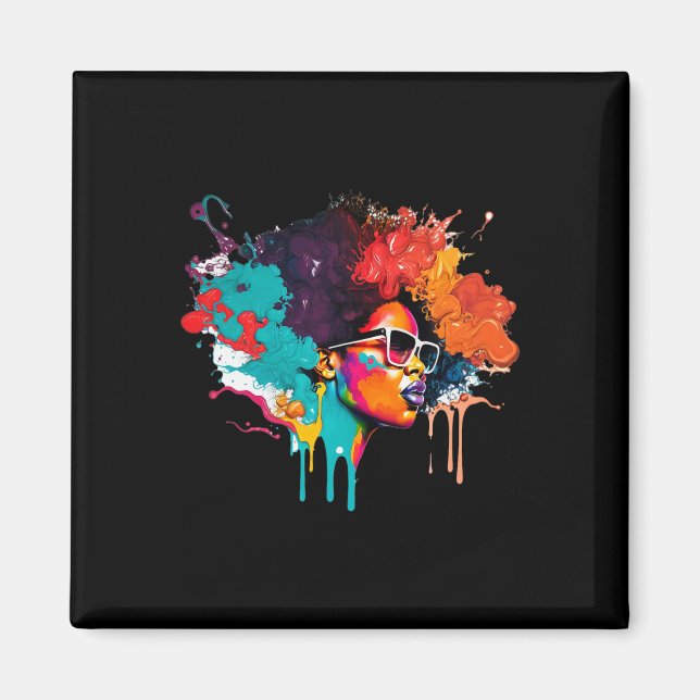 Íman Rainha Negra Afro Melanin Derrubando Arte American (Frente)