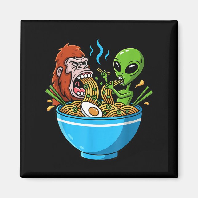Íman Ramen ataque engraçado bigfoot e alien sorvendo (Frente)