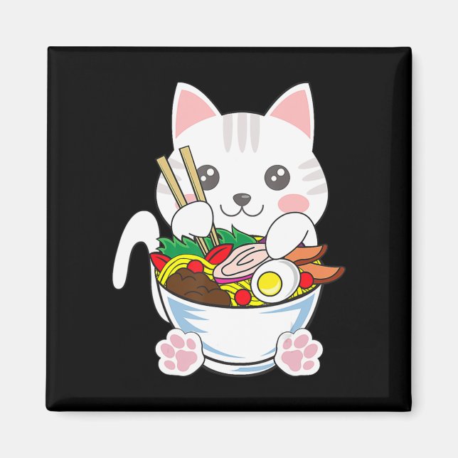 Íman Ramen Cat Anime Bowl Kawaii Neko Comida japonesa G (Frente)