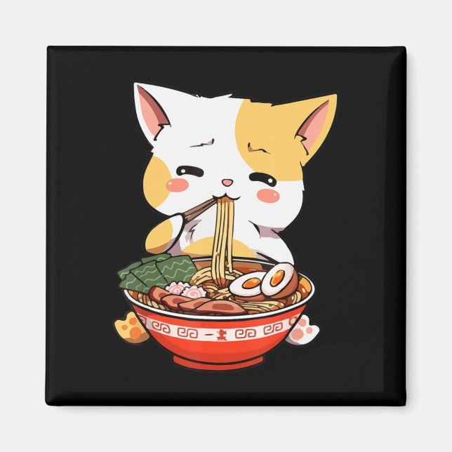 Íman Ramen Cat Comendo Noodles Kawaii Anime Merch Gift  (Frente)