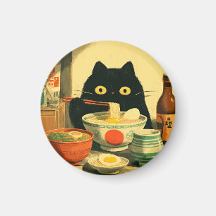 Íman Ramen Comendo Gato Negro Engraçado