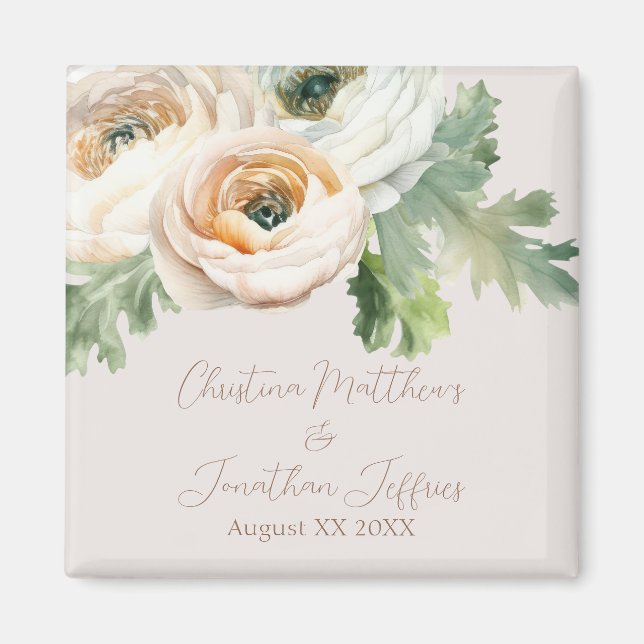 Íman Ranúnculo Romântico de Pêssego em Marfim (Frente)